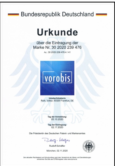 Markenurkunde für vorobis