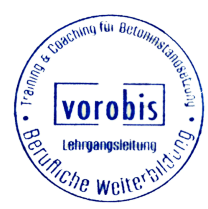 Stempel von vorobis für Training, Coaching und Lehrgangsleitung in der Betoninstandsetzung